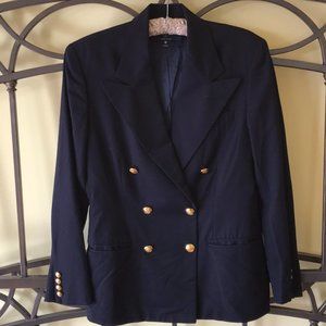 Vintage Ralph Lauren Timeless 80s Blue Double Breasted Wool Blazer Jacket 8